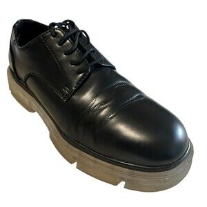 ZARA Derby Mens Black Leather Dressy Chunky Lug Sole Lace Up Shoes EU 44